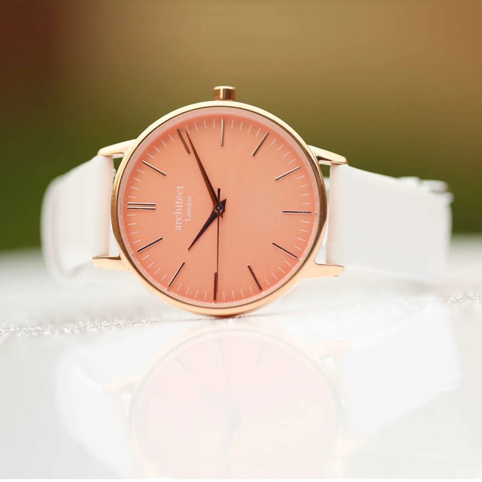 Architect Coral Engraved Watch In White Strap