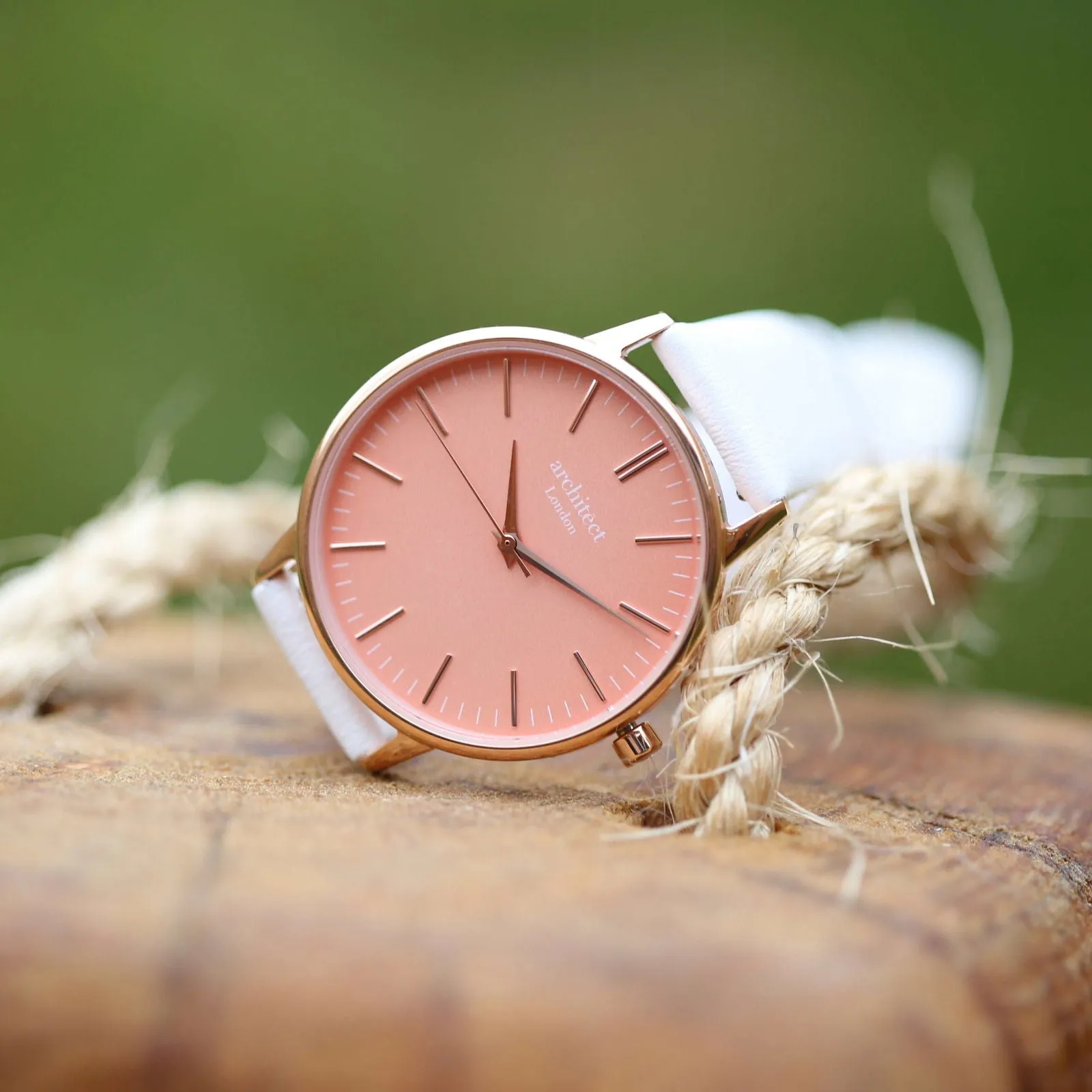 Architect Coral Engraved Watch In White Strap