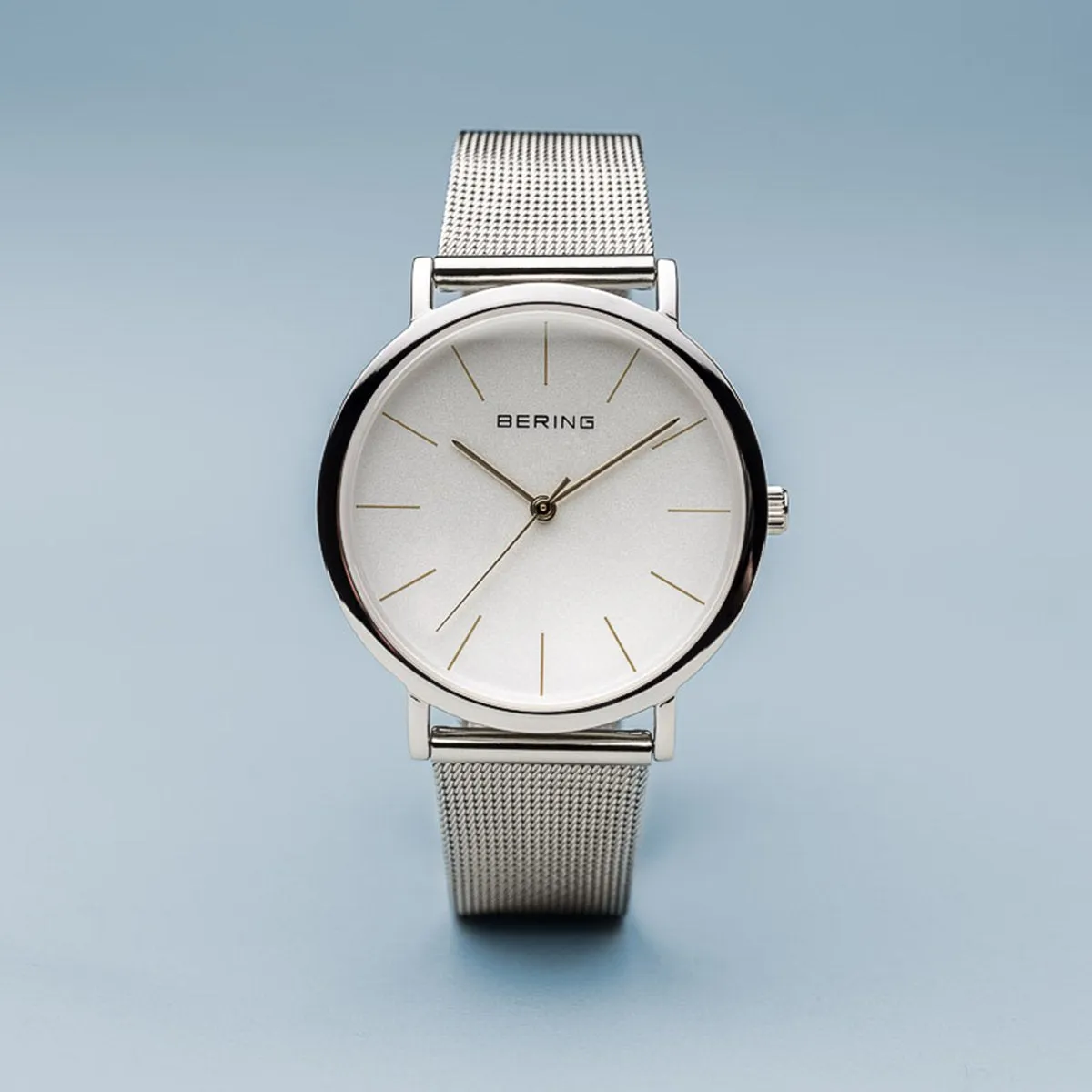 Bering Classic Polished Silver 36mm Mesh Watch