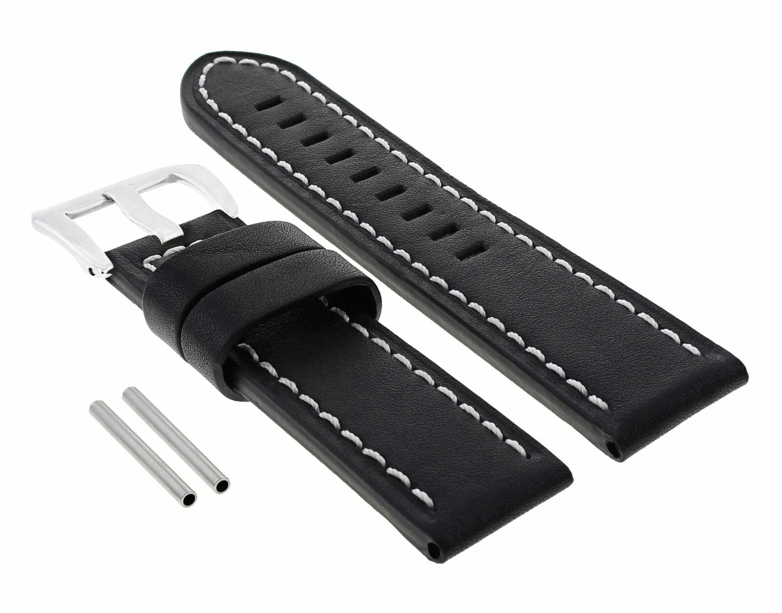BIG 24MM PAM COW LEATHER WATCH BAND STRAP FOR PANERAI BLACK WS BUCKLE POLISH