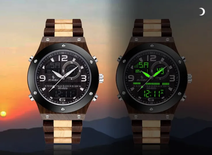 BOBO BIRD SENORS VINTAGE STYLE DUAL DISPLAY UNISEX WOODEN WATCH