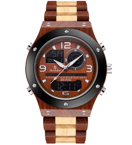 BOBO BIRD SENORS VINTAGE STYLE DUAL DISPLAY UNISEX WOODEN WATCH