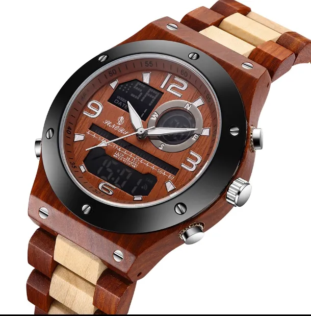 BOBO BIRD SENORS VINTAGE STYLE DUAL DISPLAY UNISEX WOODEN WATCH
