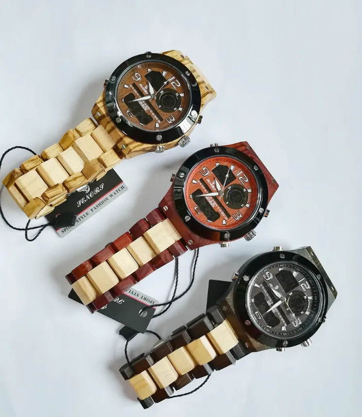 BOBO BIRD SENORS VINTAGE STYLE DUAL DISPLAY UNISEX WOODEN WATCH