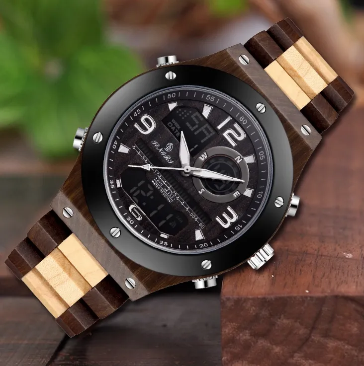 BOBO BIRD SENORS VINTAGE STYLE DUAL DISPLAY UNISEX WOODEN WATCH