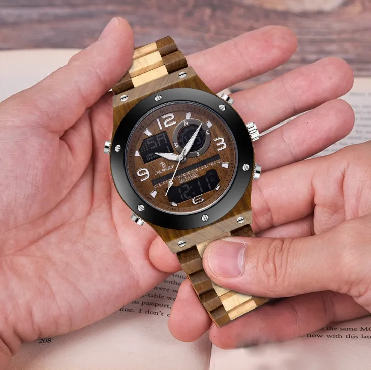BOBO BIRD SENORS VINTAGE STYLE DUAL DISPLAY UNISEX WOODEN WATCH