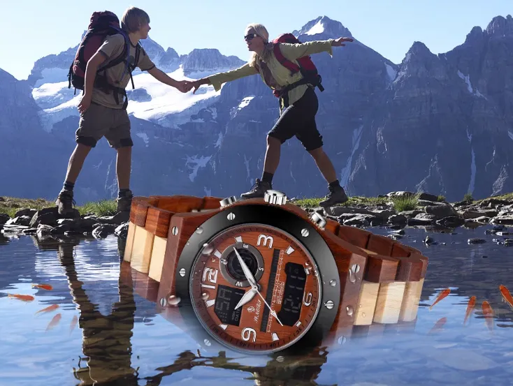 BOBO BIRD SENORS VINTAGE STYLE DUAL DISPLAY UNISEX WOODEN WATCH