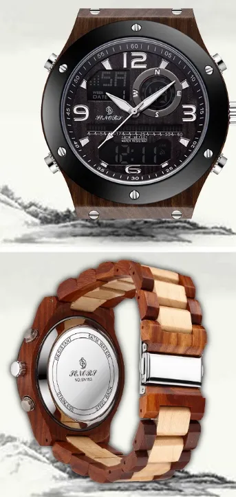 BOBO BIRD SENORS VINTAGE STYLE DUAL DISPLAY UNISEX WOODEN WATCH