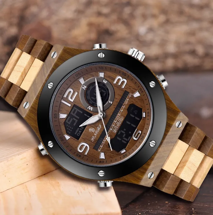 BOBO BIRD SENORS VINTAGE STYLE DUAL DISPLAY UNISEX WOODEN WATCH