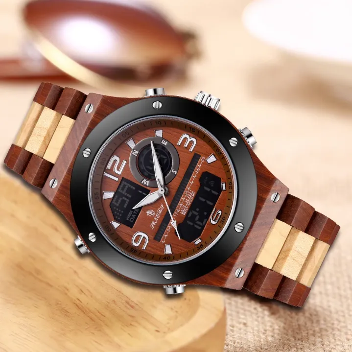 BOBO BIRD SENORS VINTAGE STYLE DUAL DISPLAY UNISEX WOODEN WATCH