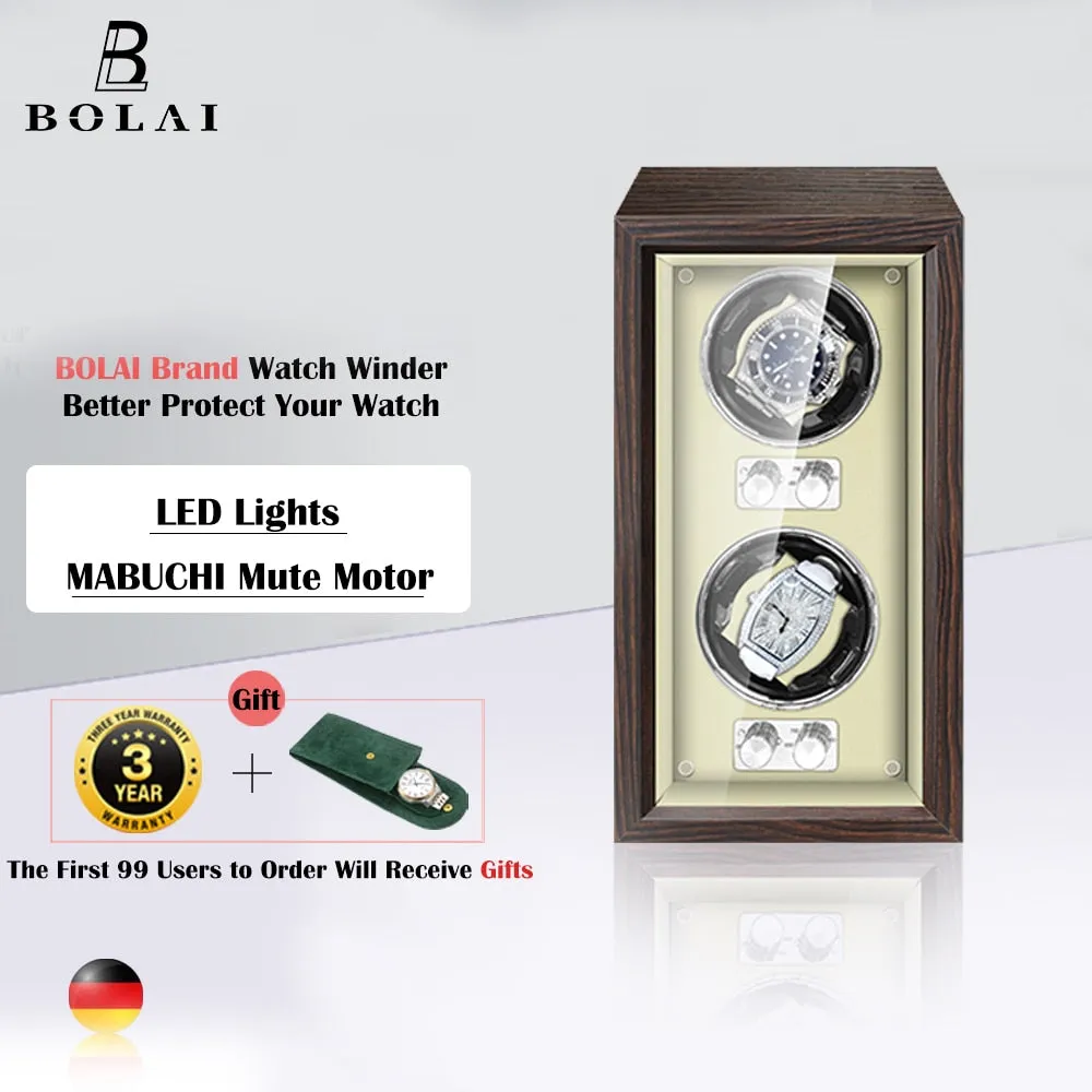 BOLAI Brand Luxury Wood Watch Winder High-End 2 4 Slot Automatic Watches Box with Mabuchi Motor Watch Cabinet Clock Storage Box