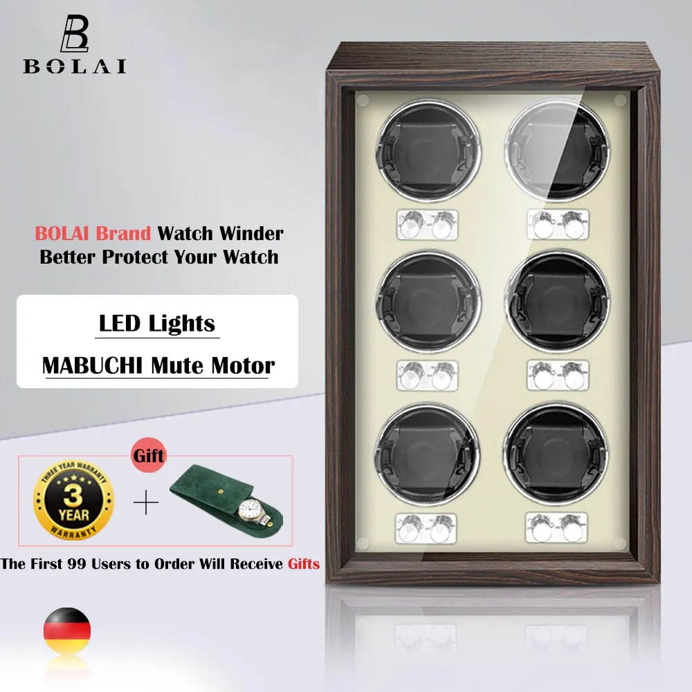 BOLAI Brand Luxury Wood Watch Winder High-End 2 4 Slot Automatic Watches Box with Mabuchi Motor Watch Cabinet Clock Storage Box