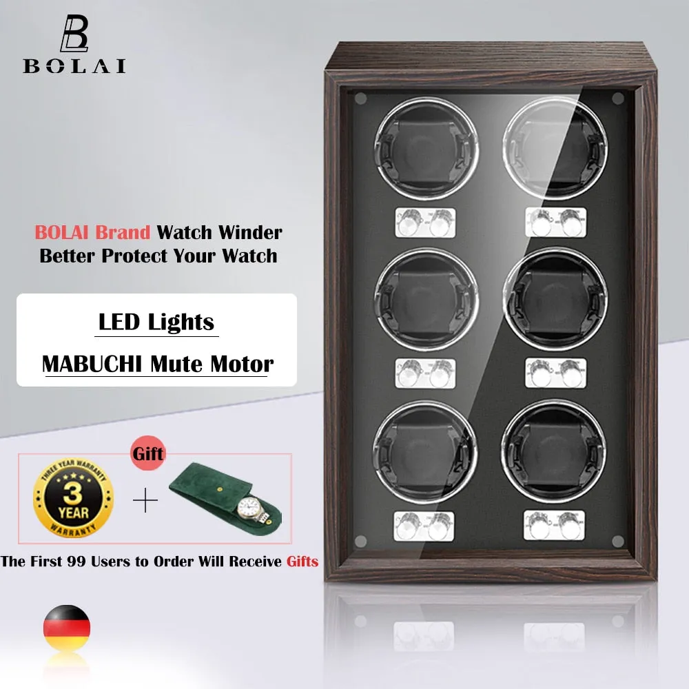 BOLAI Brand Luxury Wood Watch Winder High-End 2 4 Slot Automatic Watches Box with Mabuchi Motor Watch Cabinet Clock Storage Box