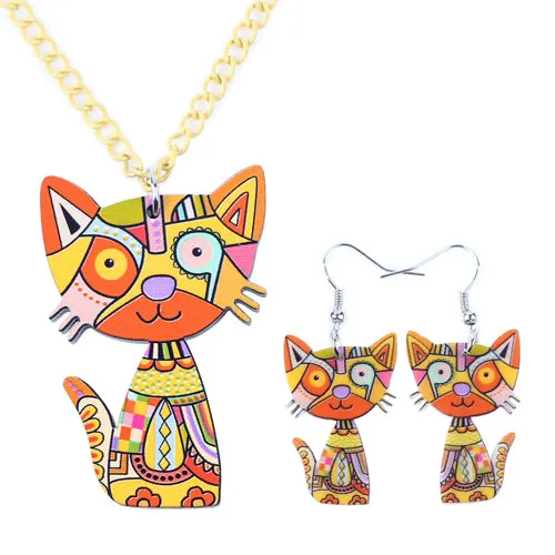 Bonsny Brand Acrylic Statement Cat Necklace Earrings Jewelry Sets Choker Collar Fashion Jewelry 2016 News For Women Girl Child