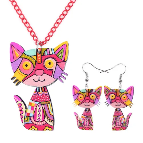 Bonsny Brand Acrylic Statement Cat Necklace Earrings Jewelry Sets Choker Collar Fashion Jewelry 2016 News For Women Girl Child