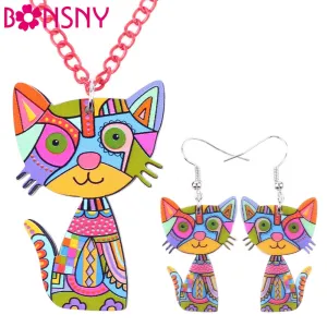 Bonsny Brand Acrylic Statement Cat Necklace Earrings Jewelry Sets Choker Collar Fashion Jewelry 2016 News For Women Girl Child