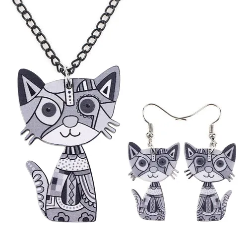 Bonsny Brand Acrylic Statement Cat Necklace Earrings Jewelry Sets Choker Collar Fashion Jewelry 2016 News For Women Girl Child
