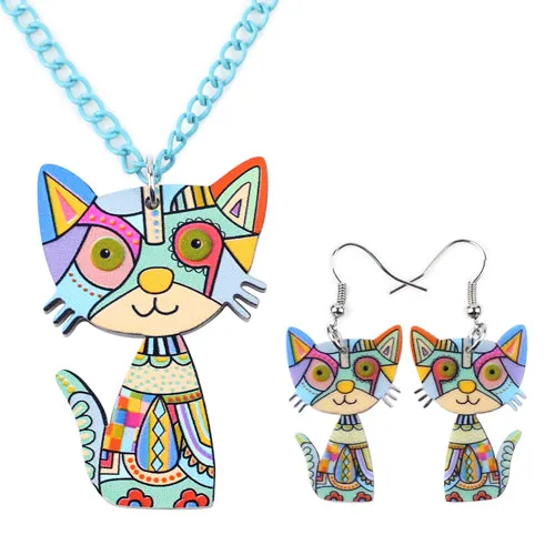 Bonsny Brand Acrylic Statement Cat Necklace Earrings Jewelry Sets Choker Collar Fashion Jewelry 2016 News For Women Girl Child