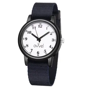 Boys Analog Nylon Ribbon Band Watch with Time Teaching Display - Solid Black