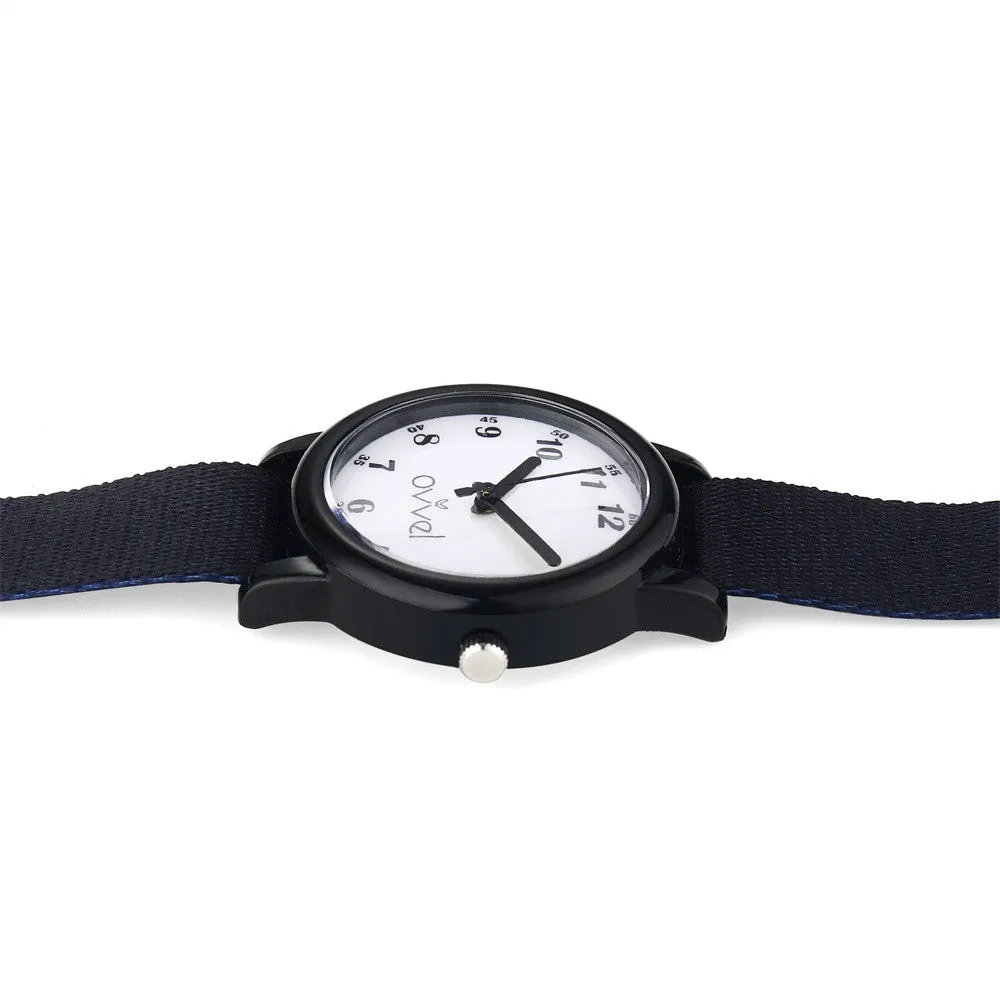 Boys Analog Nylon Ribbon Band Watch with Time Teaching Display - Solid Black