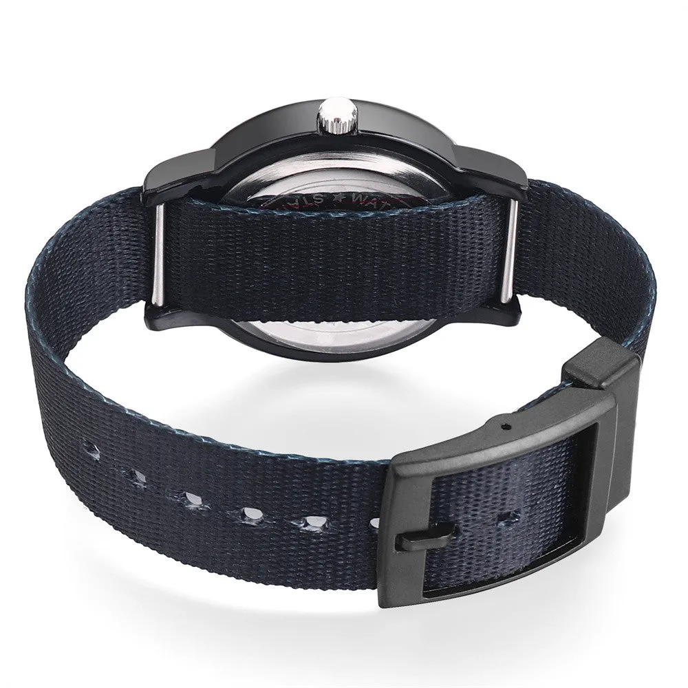 Boys Analog Nylon Ribbon Band Watch with Time Teaching Display - Solid Black