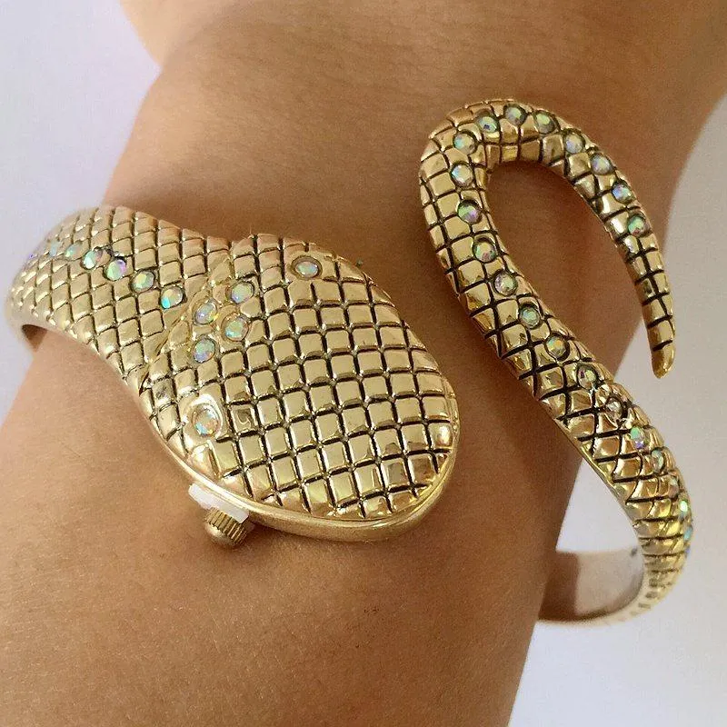 Bracelet Style Rhinestone Snake Shaped Quartz Watch