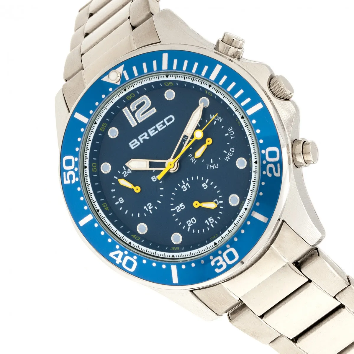 Breed Pegasus Bracelet Watch w/Day/Date  - Blue/Silver