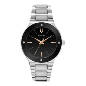 Bulova Futuro Watch with 43MM Black Round Dial and Stainless Steel Bracelet. 96E117