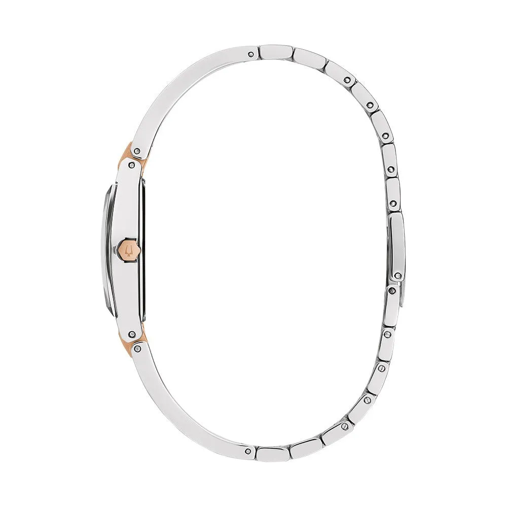 Bulova Gemini Watch with 22X12MM Black Dial and Two-tone Stainless Steel Bracelet. 98P216