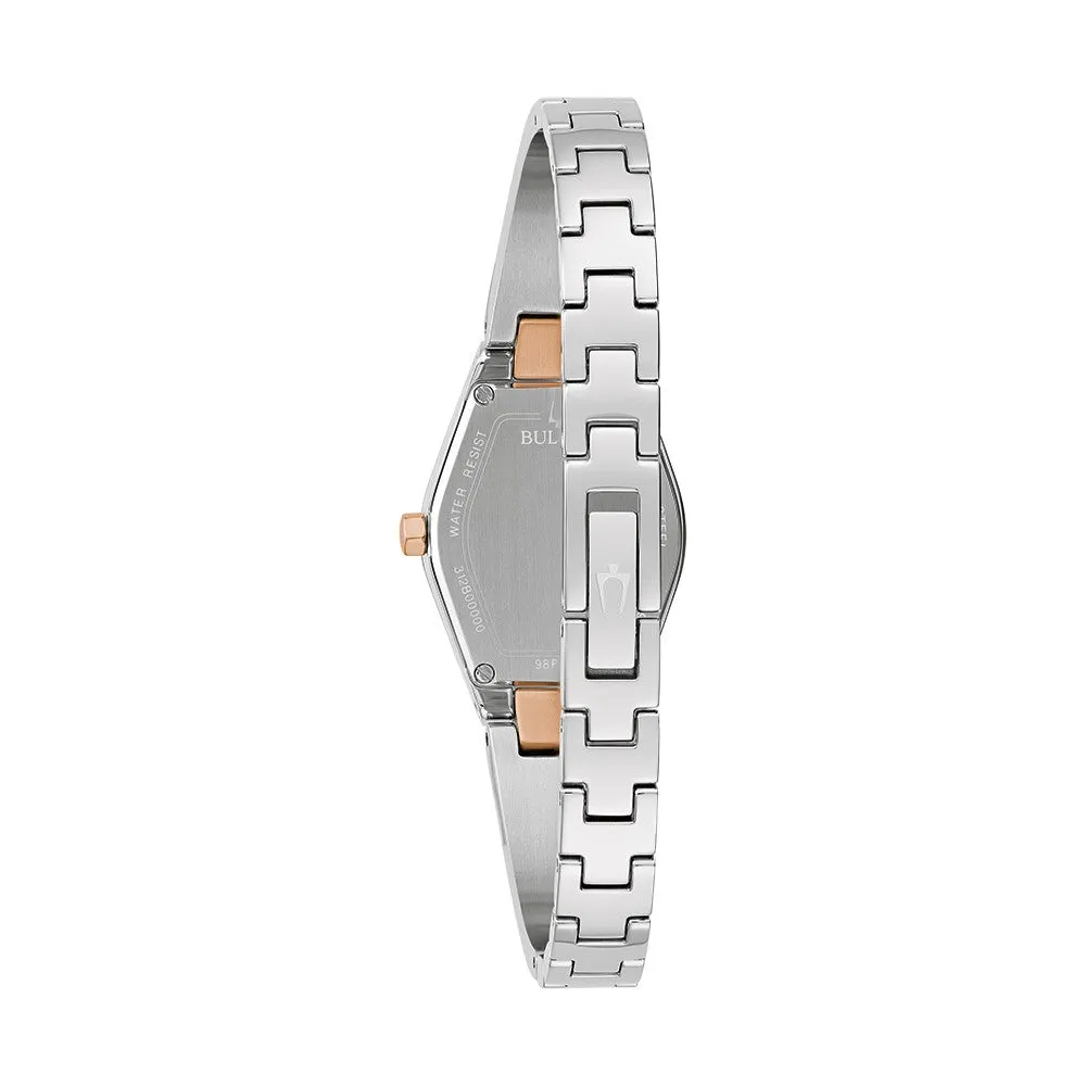 Bulova Gemini Watch with 22X12MM Black Dial and Two-tone Stainless Steel Bracelet. 98P216