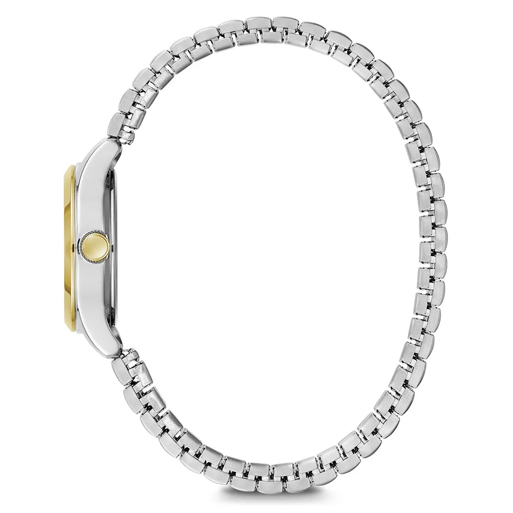 Caravelle Dress Womens Two-Tone Stainless Steel Bracelet Band Silver Quartz Dial Watch - 45L177