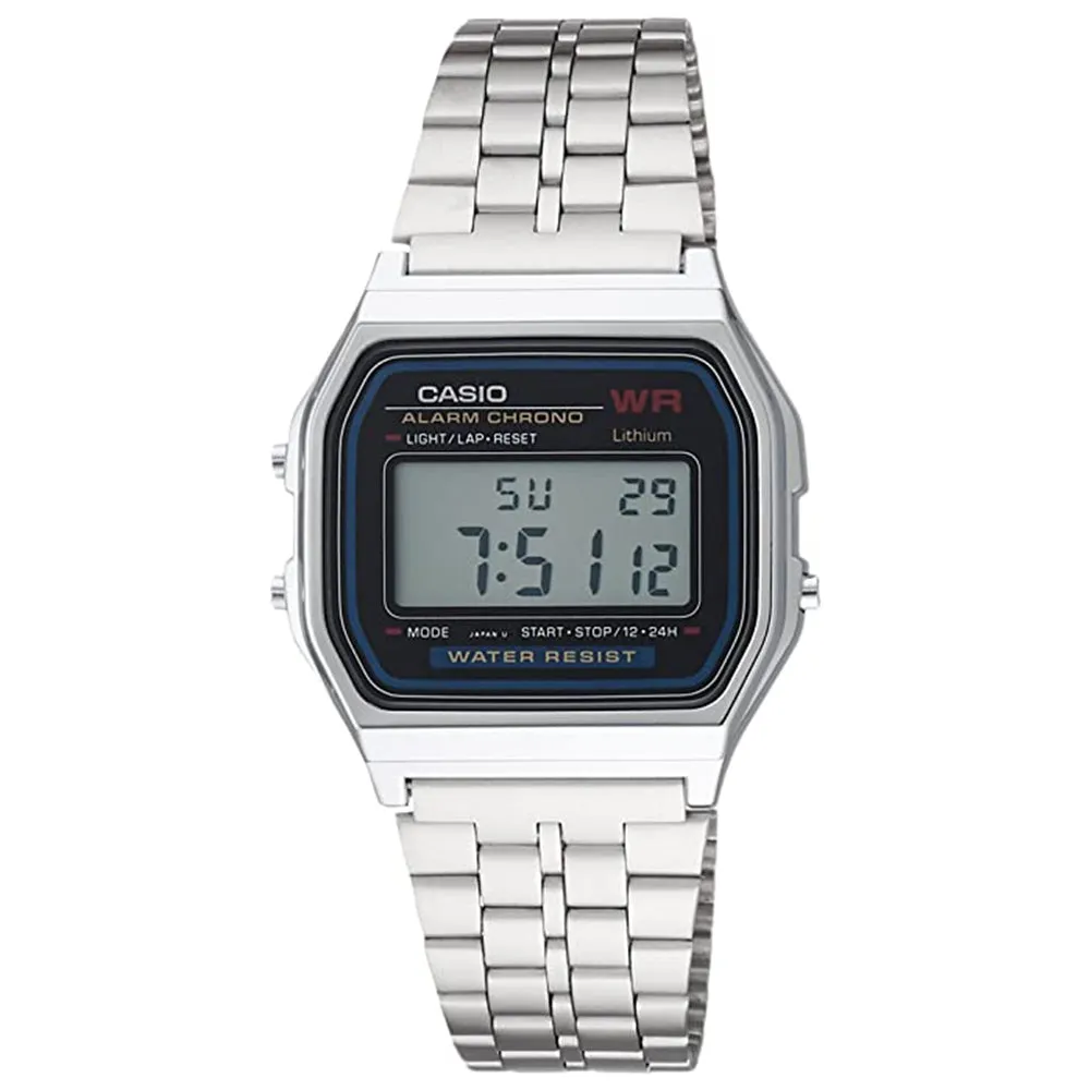 Casio Mens Classic Grey Dial Silver Stainless Steel Band Digital Display Bracelet Watch - A159W-N1DF