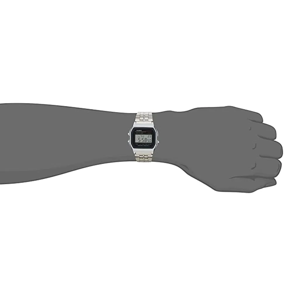 Casio Mens Classic Grey Dial Silver Stainless Steel Band Digital Display Bracelet Watch - A159W-N1DF