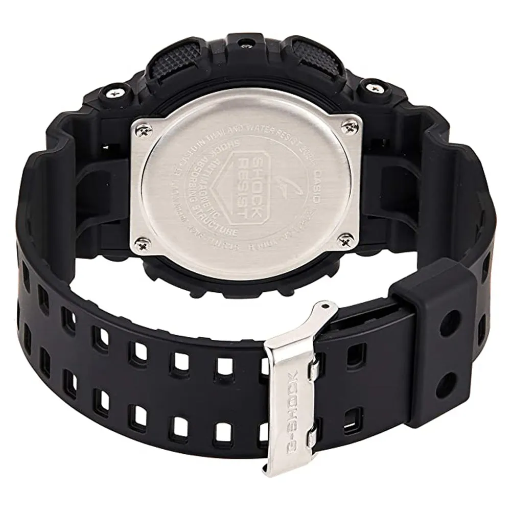 Casio Unisex Black and Blue Dial Black Resin Band G-Shock Graphic Digital Quartz Watch - GA-100CB-1ACR