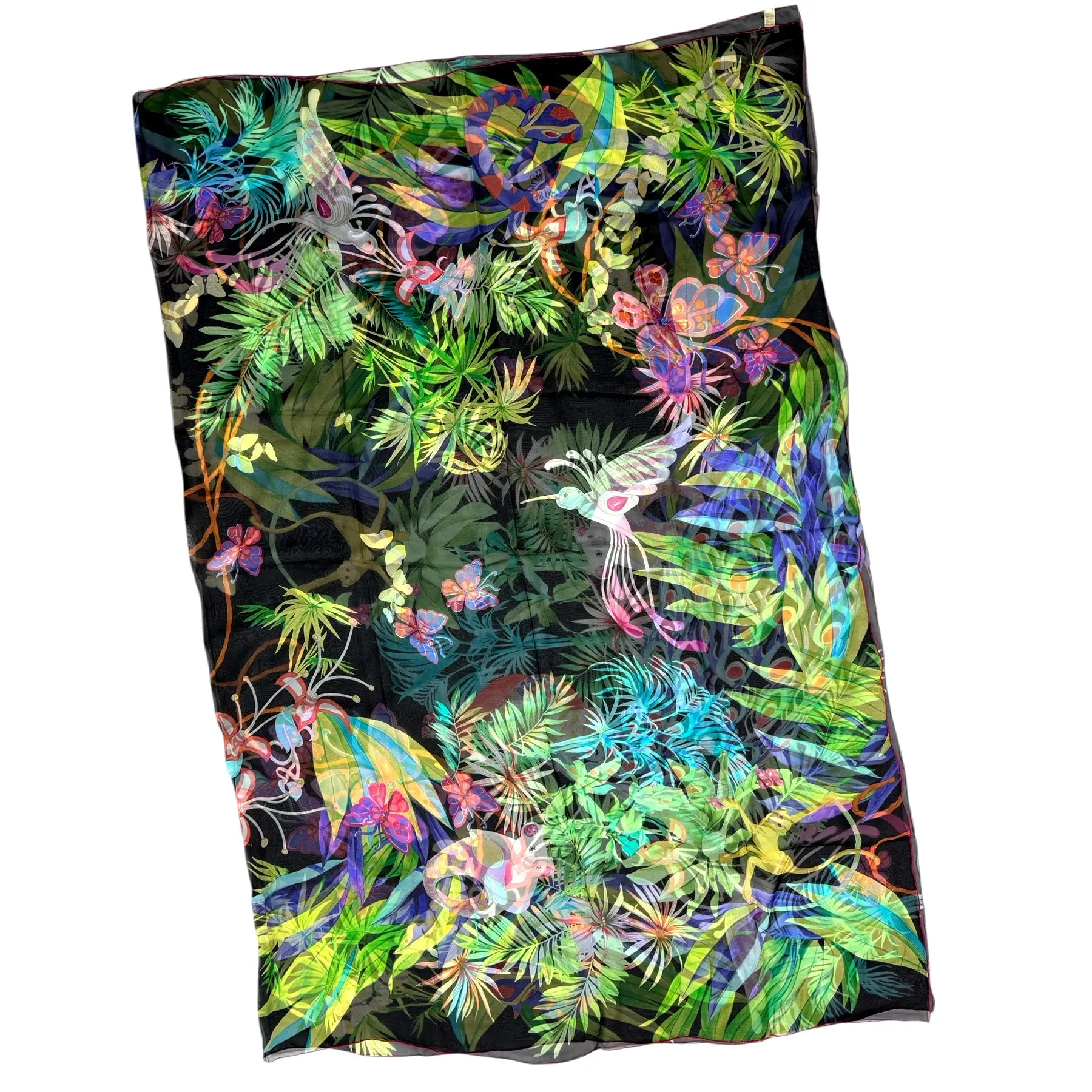 Chopard Scarf Black Animal World Design - Extra Large Chiffon Silk Wrap