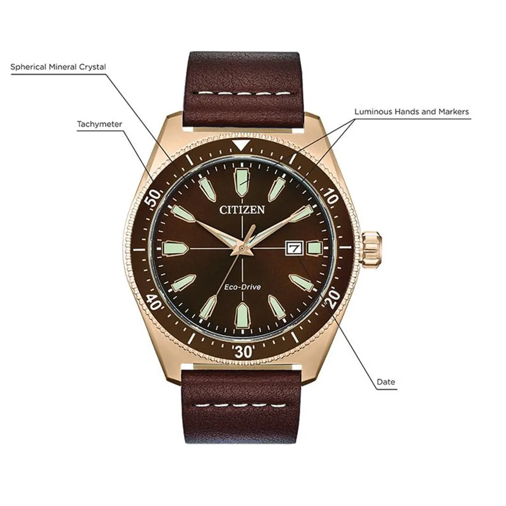 Citizen Brycen Eco Drive Mens Brown Leather Band Brown Quartz Dial Watch - AW1593-06X