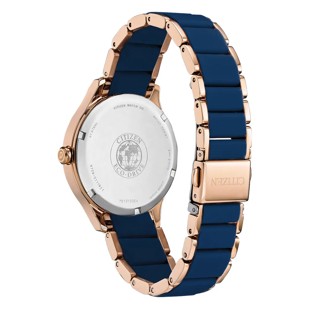 Citizen Drive Womens Blue Stainless Steel / Silicone Bracelet Band Silver-Tone Quartz Dial Watch - FE7073-71A
