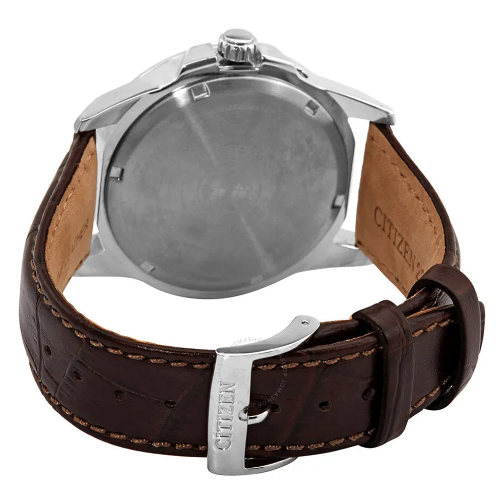 Citizen World Time Eco Drive Mens Brown Leather Band Blue Quartz Dial Watch - BX1000-06L