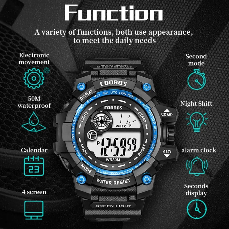 Cool Luminous Men Sport Watch High-end Silicone Strap Military Wrist Watch Led Calendar Waterproof Digital Watch reloj de hombre