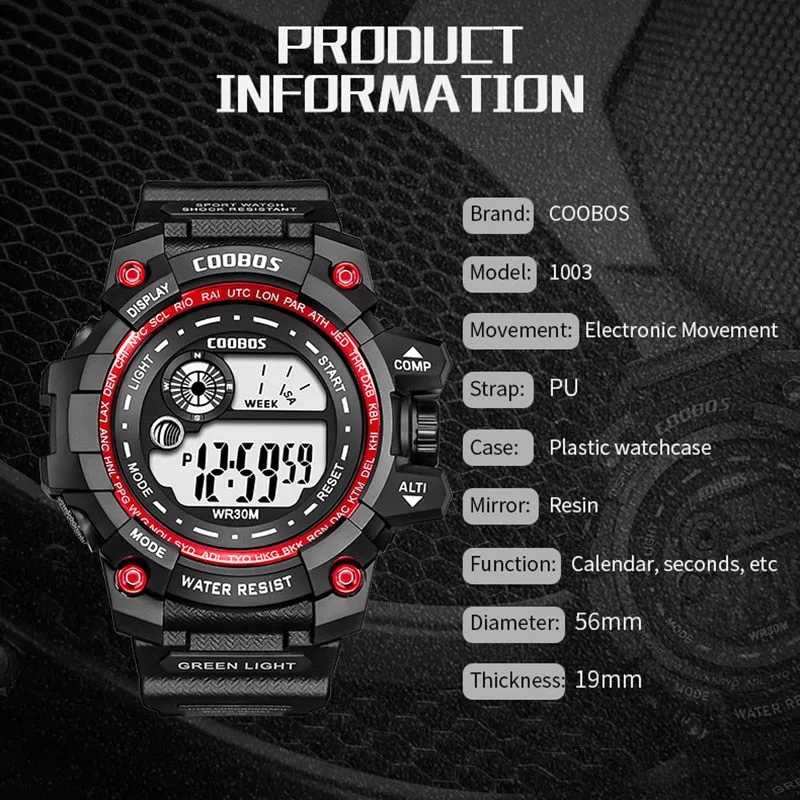Cool Luminous Men Sport Watch High-end Silicone Strap Military Wrist Watch Led Calendar Waterproof Digital Watch reloj de hombre