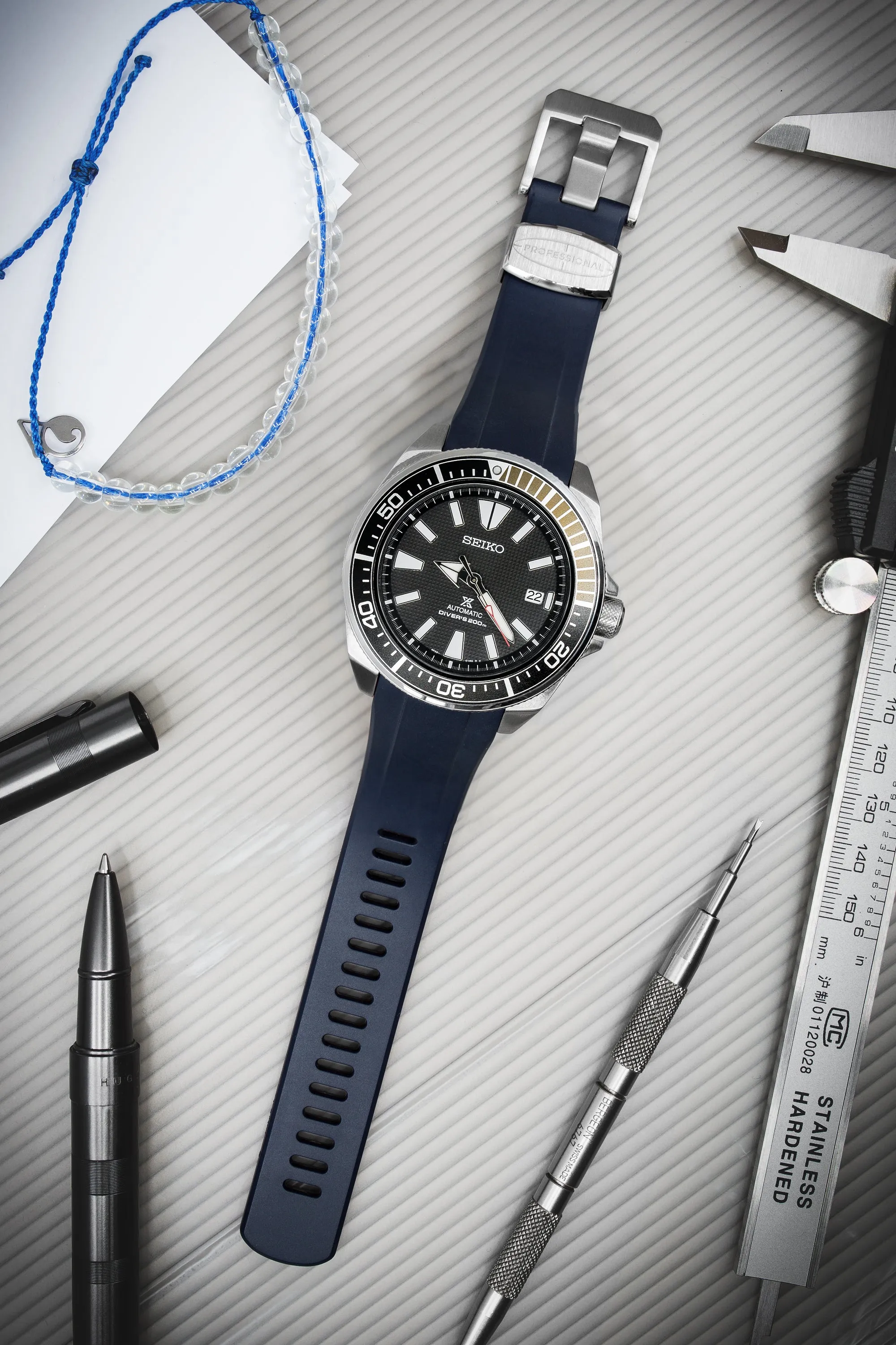 CRAFTER BLUE CB09 Rubber Watch Strap for Seiko "New" Samurai Series – NAVY