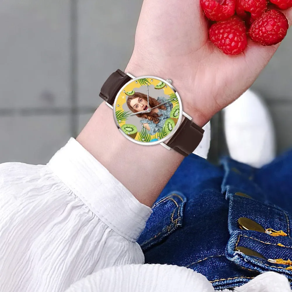 Custom Photo Watch Vivid Watch Kiwi Pattern Watch Gift for Adults