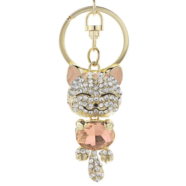 Cute Cat Crystal Rhinestone Keyrings Key Chains Rings Holder Purse Bag For Car Lovely Keychains K218C