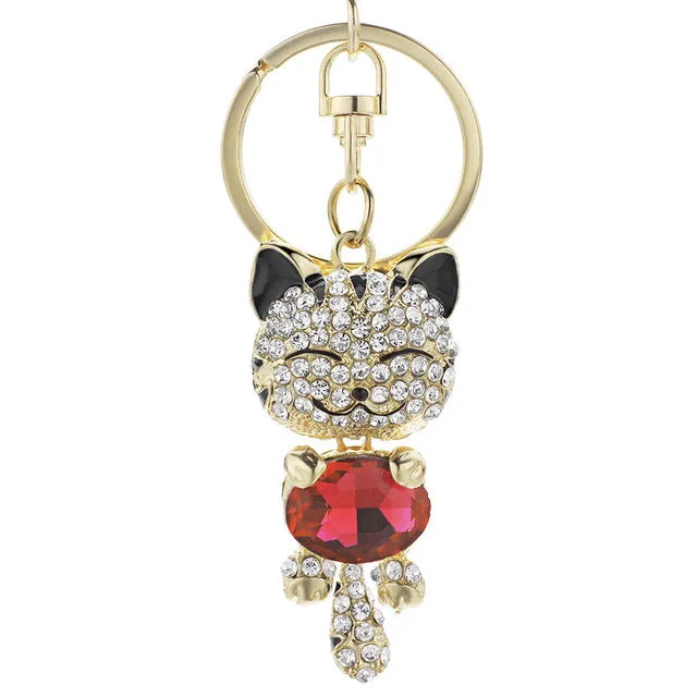 Cute Cat Crystal Rhinestone Keyrings Key Chains Rings Holder Purse Bag For Car Lovely Keychains K218C