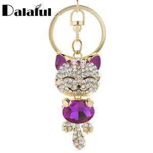 Cute Cat Crystal Rhinestone Keyrings Key Chains Rings Holder Purse Bag For Car Lovely Keychains K218C