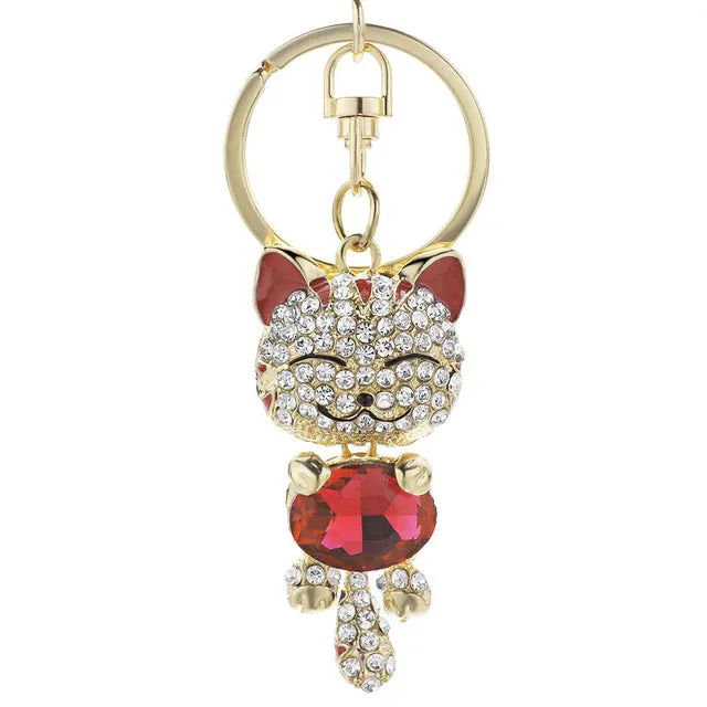 Cute Cat Crystal Rhinestone Keyrings Key Chains Rings Holder Purse Bag For Car Lovely Keychains K218C