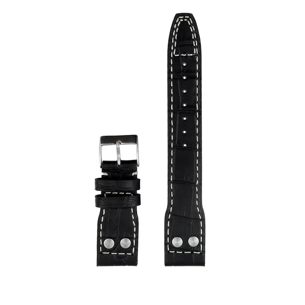 DASSARI Aviator Crocodile Embossed Leather Strap with Rivets