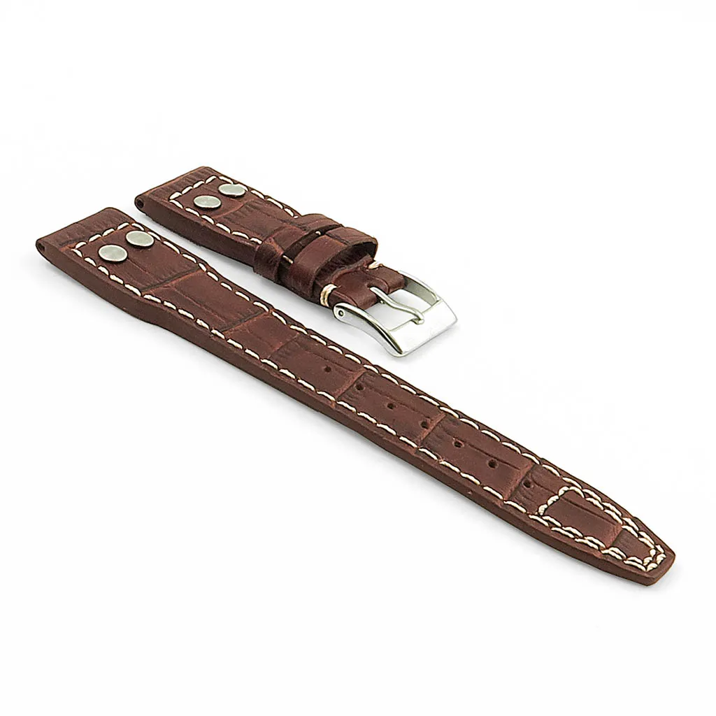 DASSARI Aviator Crocodile Embossed Leather Strap with Rivets