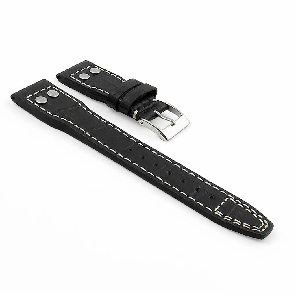 DASSARI Aviator Crocodile Embossed Leather Strap with Rivets