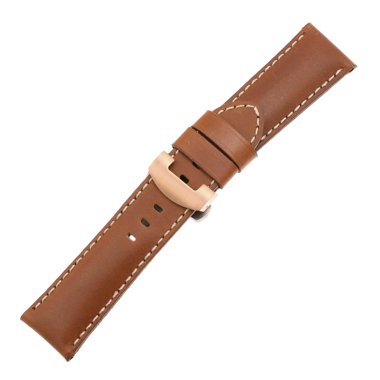 DASSARI Smooth Leather Strap for Deployant Clasp Tan